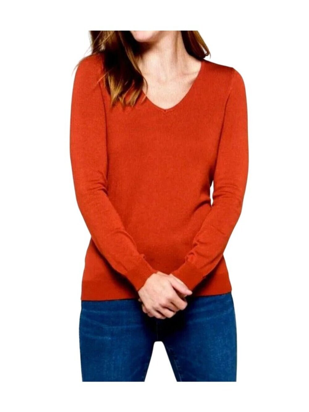 Love Ellie Back Detail V-Neck Pullover Sweater~Size Large~Burnt Orange ~ L9 17
